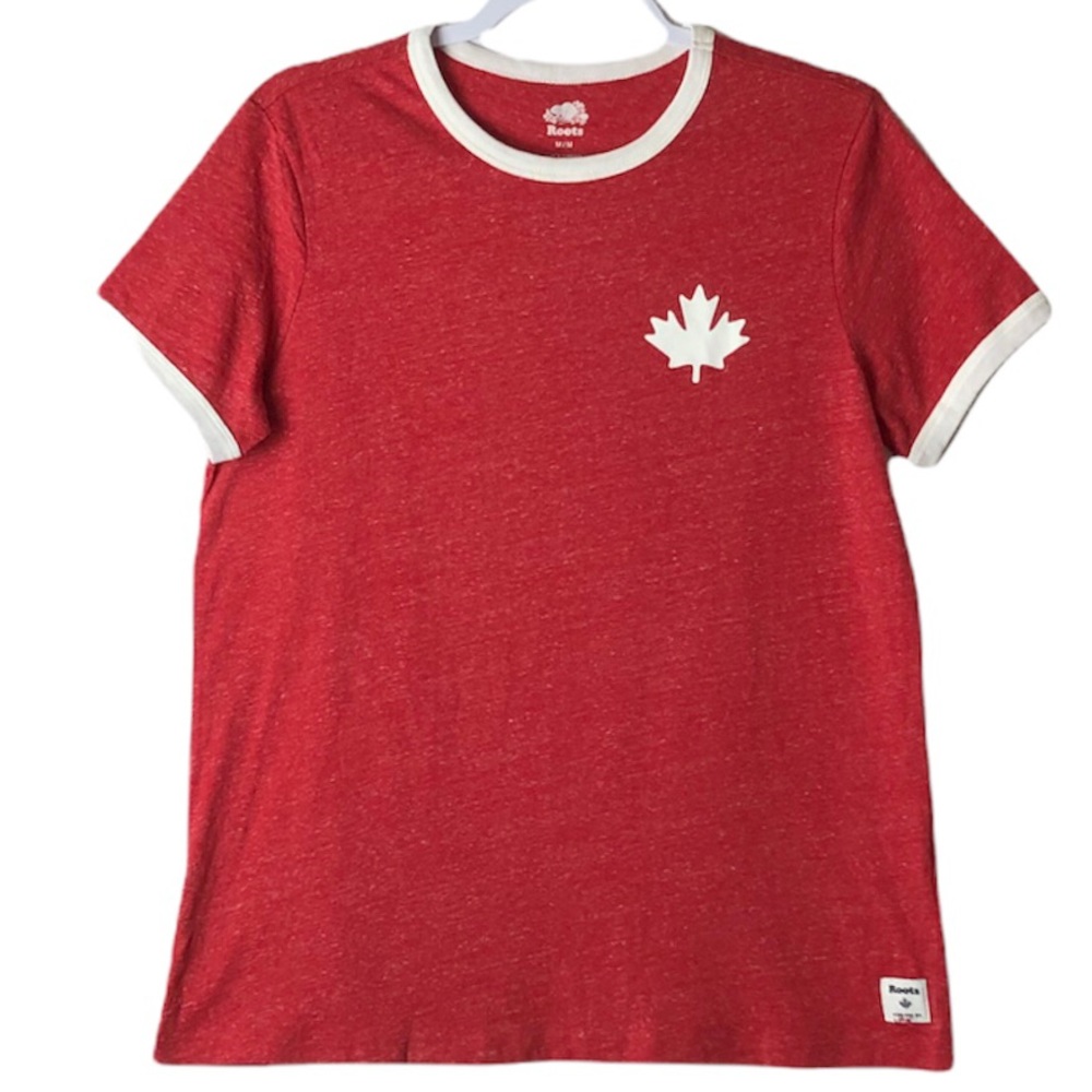 Roots Womens Canada Ringer T-Shirt Tee Top Red Marled Size Medium
